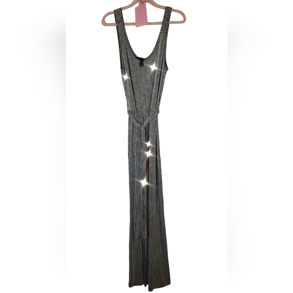 Forever 21 olive/cream tie belted wide leg jumpsuit, large NWT